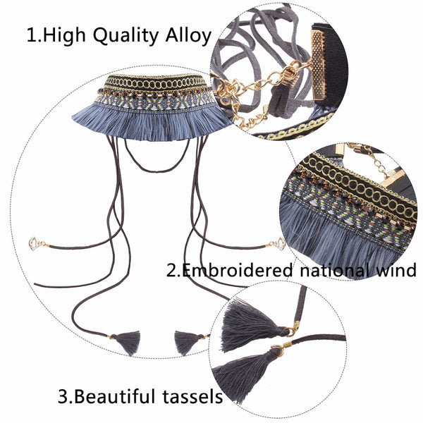 Statement Tassel Denim Necklace