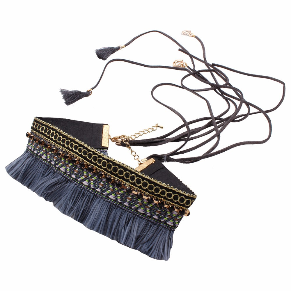 Statement Tassel Denim Necklace