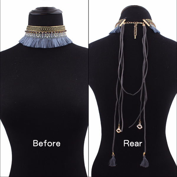 Statement Tassel Denim Necklace