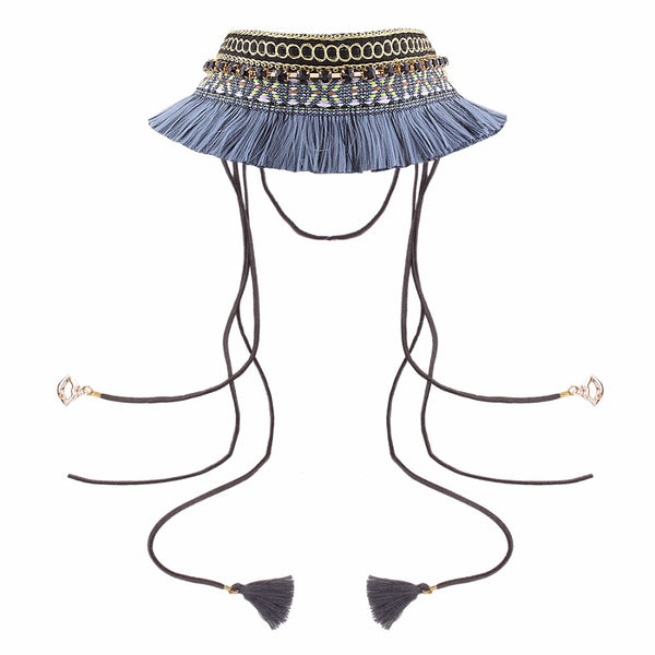 Statement Tassel Denim Necklace