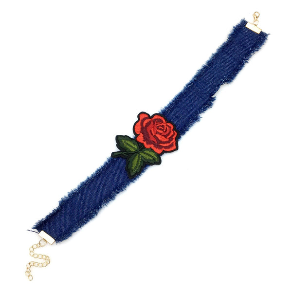Denim Flower Choker