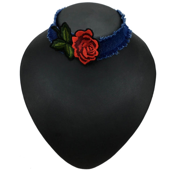 Denim Flower Choker