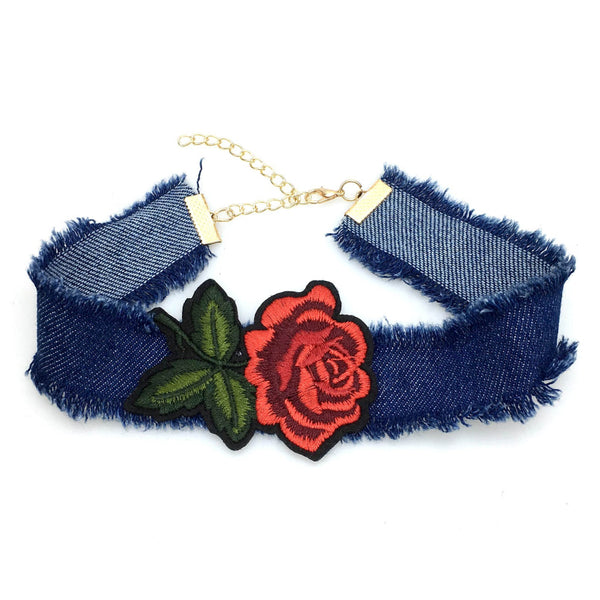 Denim Flower Choker