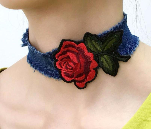 Denim Flower Choker