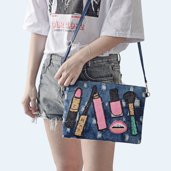 Girly Denim Clutch Bag