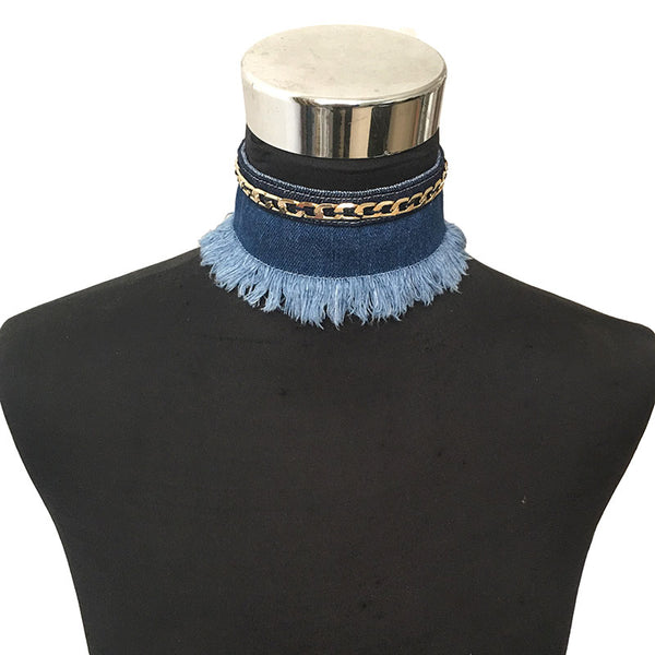 Boho Blue Denim Choker