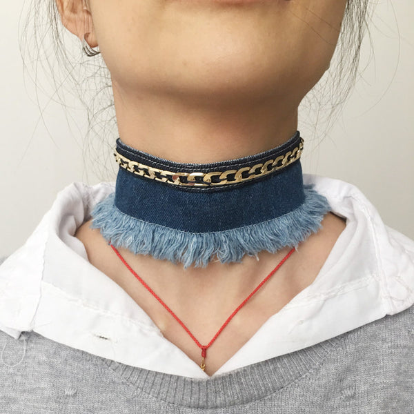 Boho Blue Denim Choker
