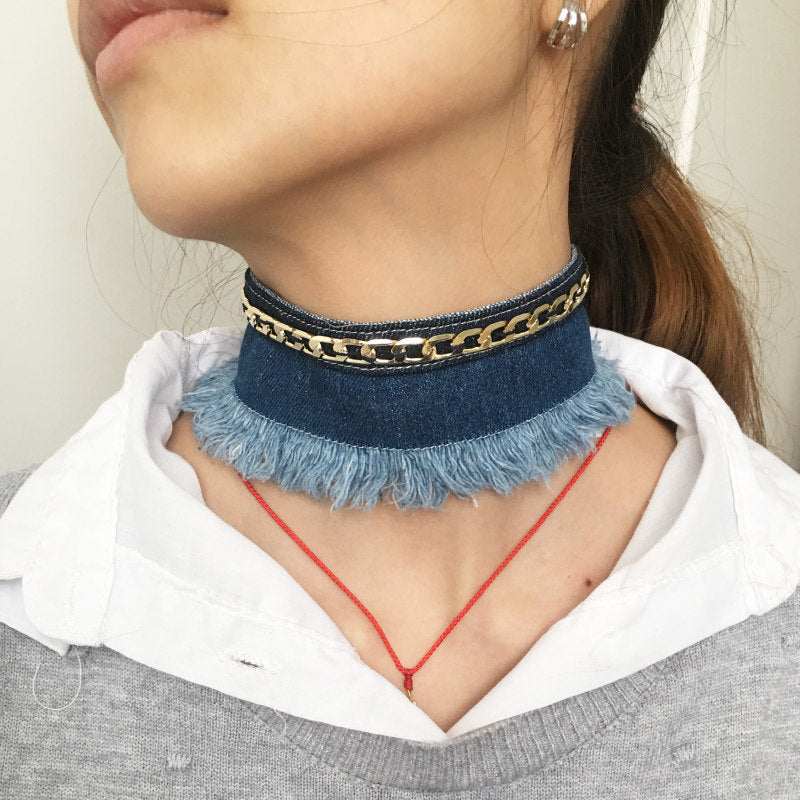 Boho Blue Denim Choker