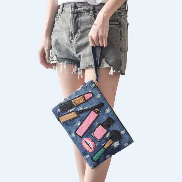 Girly Denim Clutch Bag