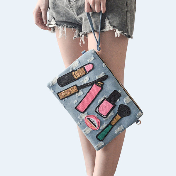 Girly Denim Clutch Bag